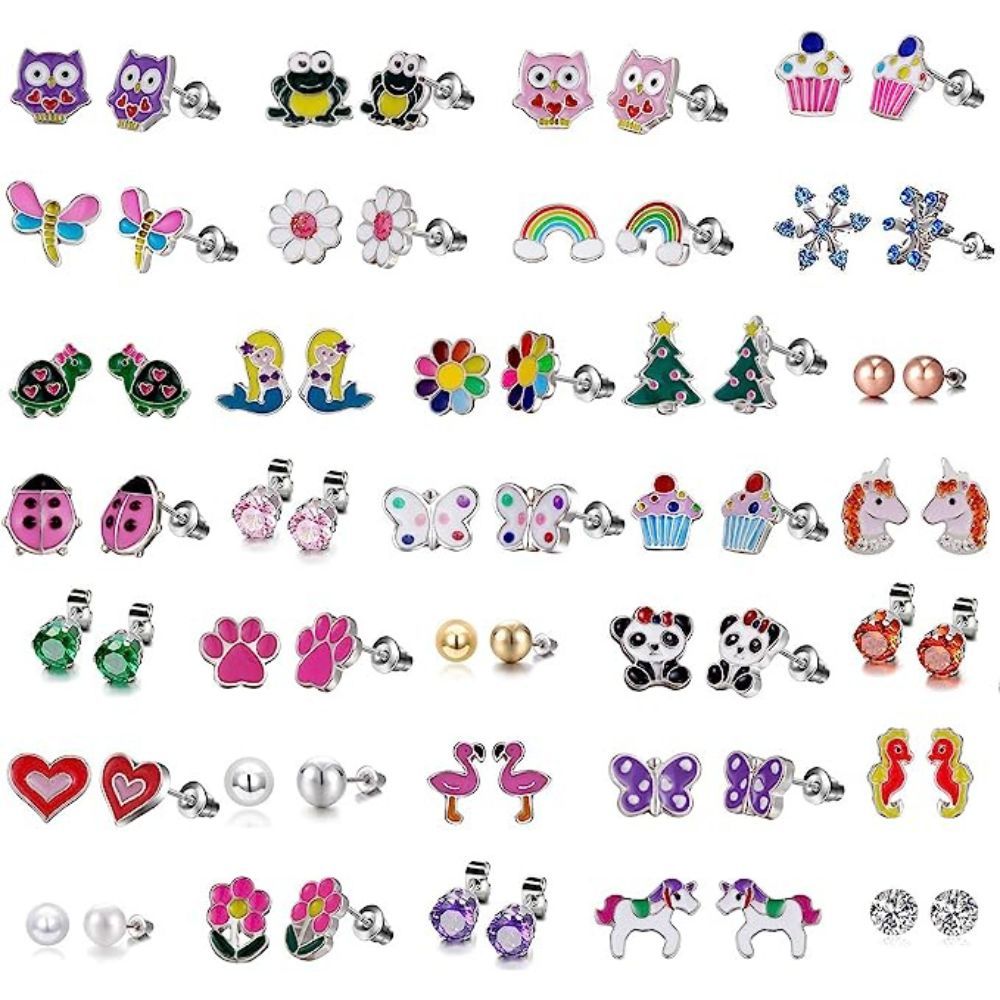 33 Pairs Hypoallergenic Stud Earrings Set for Girls Sensitive Ears With Stainless Steel Post in Vivid Colors and Multi-styles